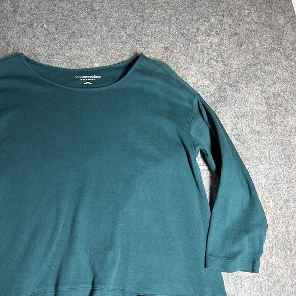 Soft Surroundings Moda Tunic Mini Dress Large Zipper Pockets Green 100% Cotton - Picture 2 of 8